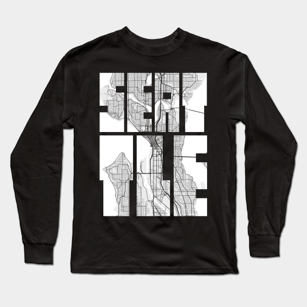 Seattle, USA City Map Typography - Light Long Sleeve T-Shirt by deMAP Studio